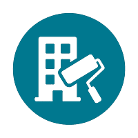 Commercial painting services icon – office building with paint roller