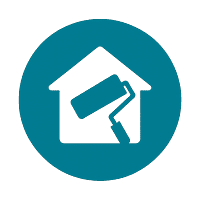 Residential painting services icon – house with paint roller
